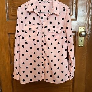 Studio Works Pink and Black Polka Dot Shirt Button Down. Size M